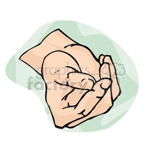 A clipart illustration of a human hand in a cupped position against a green background.