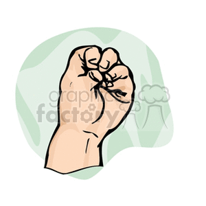 Clipart illustration of a raised fist representing strength or solidarity, outlined against a green background.