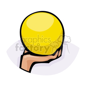 Clipart image of a hand holding a yellow ball.