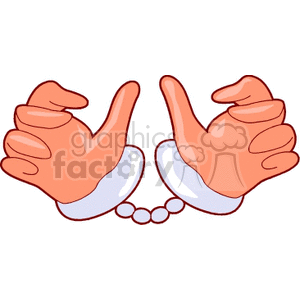 Clipart image of two cartoon-style hands in handcuffs.