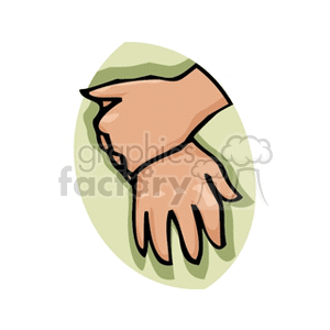 Clipart image of two hands, one resting on the wrist of the other.