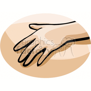 An illustration of a hand resting on a surface, depicted in shades of beige and black lines.