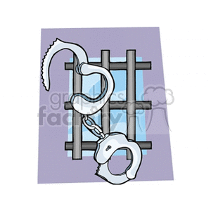 Clipart image of handcuffs hanging on prison bars.