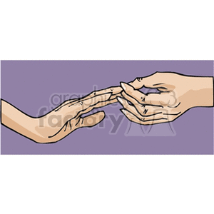 Illustration of two hands reaching towards each other on a purple background.