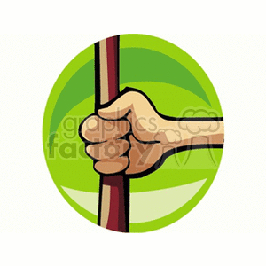 Illustration of a hand gripping a stick over a green circular background.