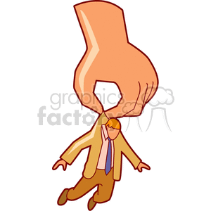 A clipart illustration of a large hand holding a small figure by the collar, resembling a puppet.