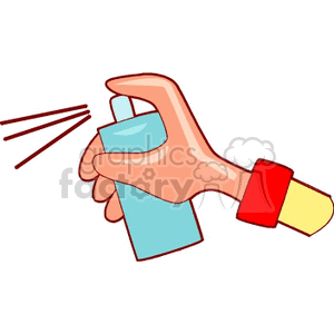 Clipart image of a hand holding and spraying a can.