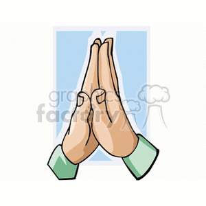 Clipart image of two hands in a praying position against a blue background.