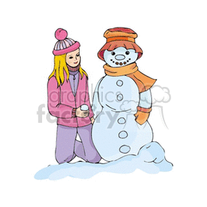 Girl building a snowman