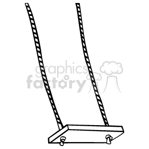 This clipart image depicts a simple, empty flat swing seat suspended by two ropes or chains, which are commonly found in playgrounds or backyards.