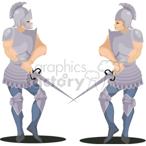 Clipart of two medieval knights in armor facing each other with swords drawn, ready to duel.