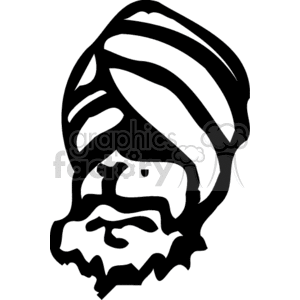 Black and white clipart of a man's head wearing a turban.