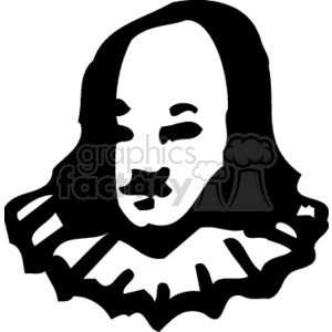 Black and white clipart image of a man resembling a historical figure in theatrical attire.