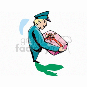 Cartoon mailman delivering a gift package 