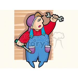 Person holding a wrench and screwdriver janitor handyman