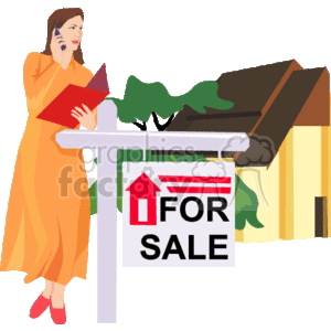 Real Estate Agent with For Sale Sign Outside House