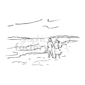   This clipart image depicts two people on the beach with waves in the background, suggesting they are at the ocean