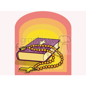 Illustration of a Bible with a rosary and a cross.