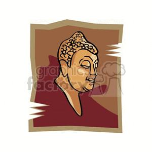 Clipart image of a Buddha head with a decorative background.