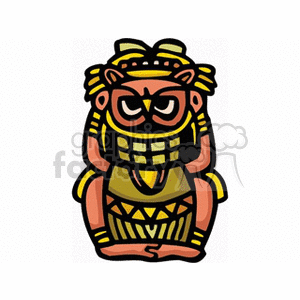 Illustration of a tiki-style figurine with intricate carvings and vibrant colors.