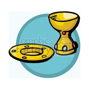 Clipart of a gold religious chalice and plate, symbolizing religious ceremonies.