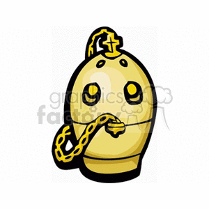 A clipart image of a golden figure with religious symbols, featuring a cross and chain.