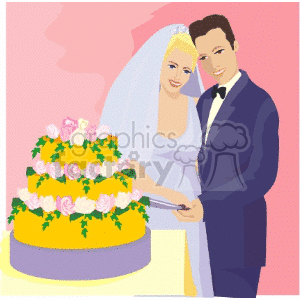 Bride and Groom Cutting Wedding Cake