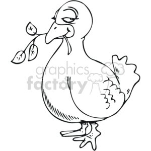 In the clipart image, there is a dove standing upright, holding an olive branch in its beak. The olive branch typically has symbolic meaning for peace and in the context of Christian and LDS (Latter-day Saints/Mormon) religious narratives, it could be associated with the story of Noah from the Bible, where a dove returns to Noah with an olive branch to signal the end of the flood and the presence of dry land.