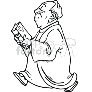 This clipart image depicts a priest or clergyman holding the Bible. The priest is in a walking posture. The Bible is easily recognizable by the cross on its cover.