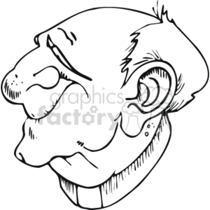   The image is a black and white line drawing of a caricatured man