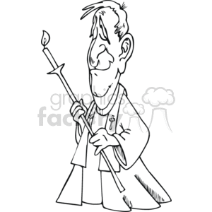   The clipart image depicts a cartoon of a Christian religious figure, likely intended to represent a priest or bishop, due to the clerical attire. The character is holding a staff or crozier, which is traditionally associated with a bishop
