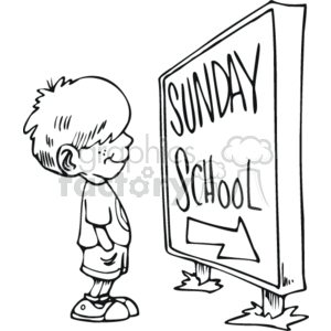 Boy reading a Sunday School sign