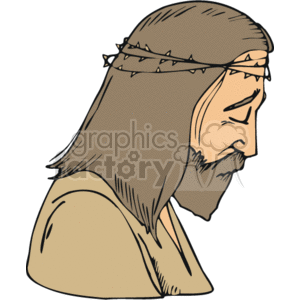 The clipart image depicts a profile view of a man who is often associated with religious depictions of Jesus Christ. He is shown with long hair, a beard, and is wearing a crown of thorns, a symbol commonly linked to the Passion of Christ in Christian iconography.
