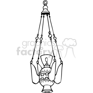 The image is a black and white line art depicting a hanging sanctuary lamp, which is often found in Christian churches. It typically signifies the presence of the Blessed Sacrament.