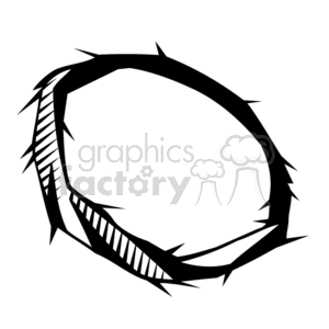 The image depicts a stylized representation of a crown of thorns, which is a symbol associated with the Passion of Jesus Christ in Christian iconography. The image is black and white, in a clipart style, suitable for various design purposes.