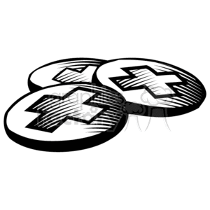 The clipart image shows three round coins with crosses on them. The crosses appear to be embossed or engraved on the coins, indicating a religious or Christian symbolic meaning.