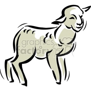 The image shows a stylized illustration of a lamb. The lamb is depicted in a standing position with a peaceful or content look on its face. The lamb is outlined in black with shading and highlights giving it a three-dimensional appearance on a white background.