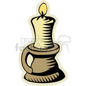 This clipart image features a candle with a lit flame placed in a holder. The candle looks partially melted and the holder appears to be a traditional style, possibly made of metal or ceramic.