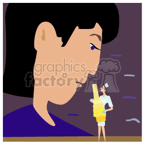   The image is a stylized graphic that represents a medical scenario. It shows a large profile view of a person