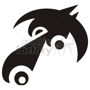   The clipart image is an abstract representation of a horse. The design is minimalist, with simple curved shapes and dots likely representing the eye and nostrils. The abstract nature of the image reduces the details to basic forms, focusing on the essence of the horse