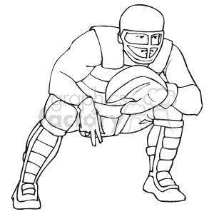 The image is not of a baseball player; it appears to be a clipart of an American football player. You can tell this by the helmet with a face mask, shoulder pads, and the football he is holding. The player is in a stance that suggests he is ready to either block or take off running.