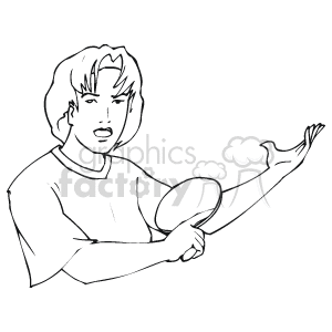   The image is a black and white line drawing or clipart of a person playing what appears to be table tennis (also known as ping-pong). The person is shown in an active pose, with one hand holding a ping-pong paddle and the other hand appearing to be in motion, possibly gesturing or preparing to serve the ball. The expression on the person