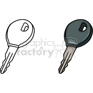 Clipart image of two keys, one outlined and the other colored.