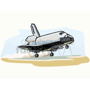 A clipart image of a space shuttle landing on a runway.