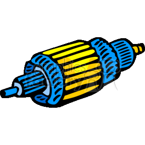 The clipart image depicts a stylized fuel filter, which is a component of a vehicle's fuel system. The filter has a tubular shape with yellow and blue coloration, illustrating the filtration media and the housing of the filter.