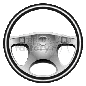   This image shows a clipart drawing of a modern car steering wheel, which is a key component of a vehicle