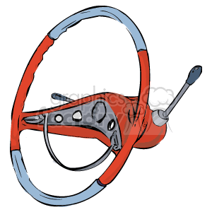 The clipart image displays a classic car steering wheel, which is often considered a key component among antique auto parts. The wheel appears to be of a vintage design, suggestive of those found in older or classic cars, making it a relevant piece for restoration, enthusiasts, or transportation-themed designs.