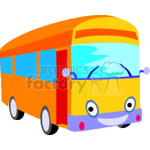 This is a colorful clipart image of a school bus, typically used for education-related materials or to denote school transportation.