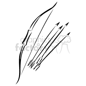 The image depicts a simple line drawing of a bow with a quiver of arrows, which is commonly recognized as archery equipment. The style is monochromatic and appears to be designed for use as clip art.