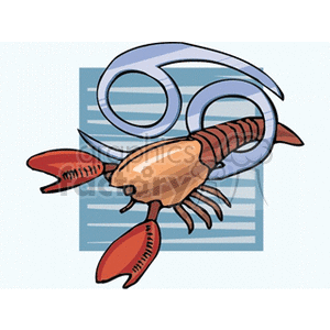 Clipart image of the Cancer zodiac sign represented by a crab with large claws and the recognizable zodiac symbol in the background.